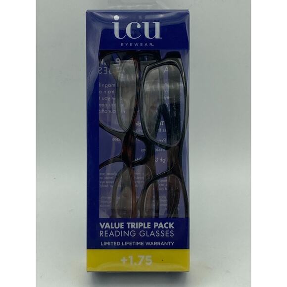 ICU Eyewear Oval Full Rim Plastic Reading Glasses Tortoise/Black +1.75 3-Pack - Picture 1 of 10